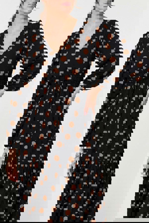 Black | Polka Dot Tie Empire Waist Maxi Dress
