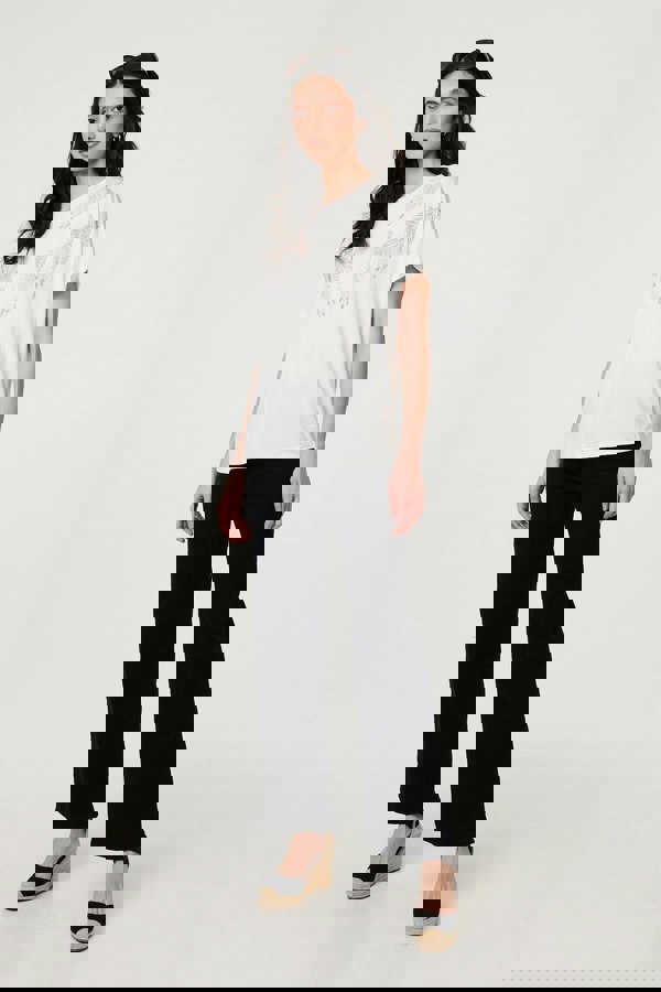 White | Sparkly Feather Print Relaxed T-Shirt
