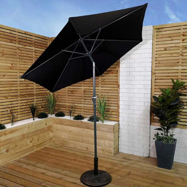 Samuel Alexander 2m Aluminium Garden Patio Sun Shade Parasol with Tilt and Crank in Black