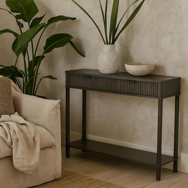 Wyld Haus Sagevale 2 Drawer Ribbed Console Table with Bottom Shelf