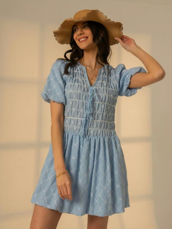 Rose & Nancy Belle Blue Embroidered Mini Dress&nbsp;