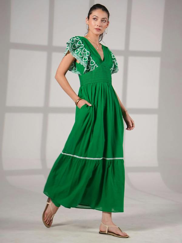Rose & Nancy Eleanor Green Cotton Maxi Dress