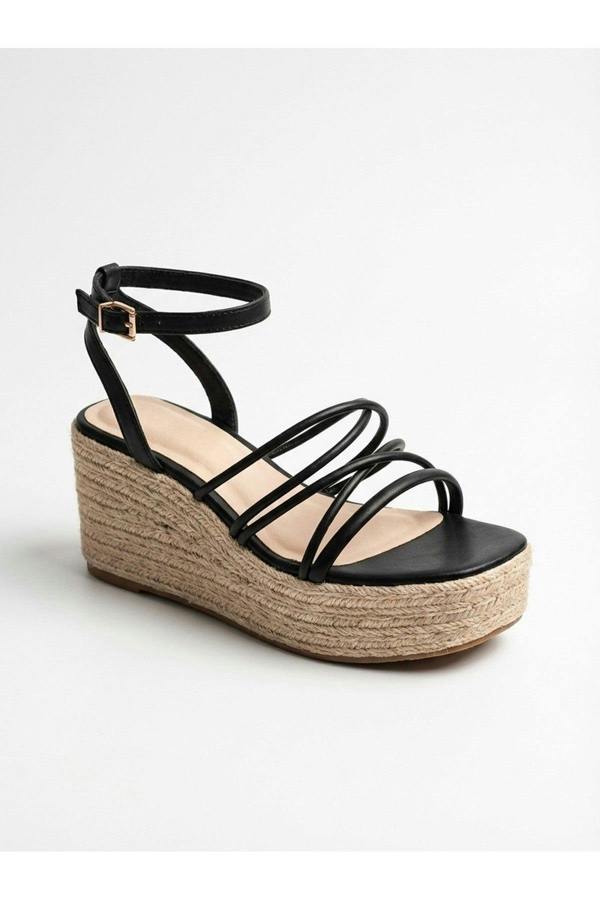 Olivia Womens Strappy Espadrille Platform Sandals - BLACK