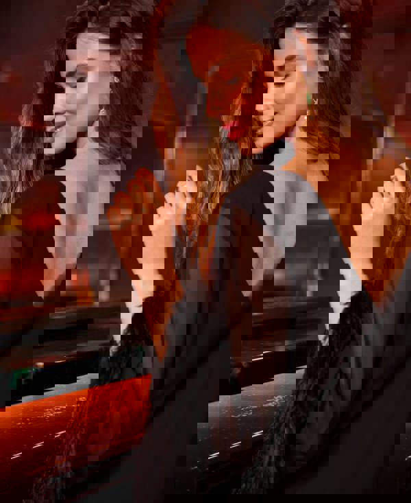 black midi dress feathered cuff