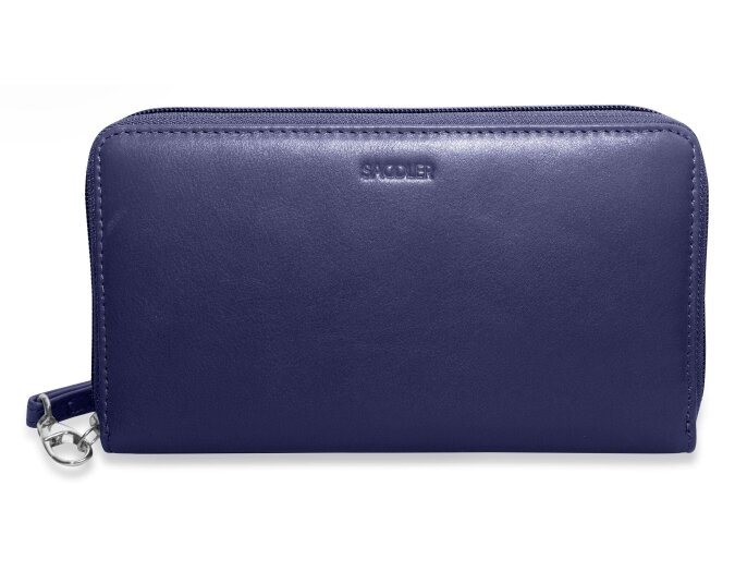 SADDLER SOPHIA Leather Zip Around Purse  - 15 Card slots, Mobile Phone Pocket,  Detachable Wrist Strap- RFID Protected - Peacoat Blue