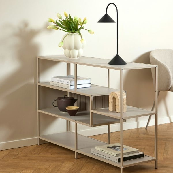 Furniture To Go Seaford Wide Grey Steel Bookcase With 4 Grey Melamine Shelves