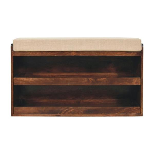 Artisan Furniture Solid mango wood California Walnut & Mud Linen Pull out Shoe Bench