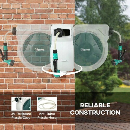 Bobobiy Retractable Hose Reel Wall Mounted, 20+2m Garden Hose Pipe Reel with Lock, 7 in 1 Spray Nozzle, 180° Swivel, 48 x 20 x 42 cm, Light Grey