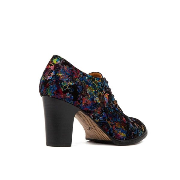 Embassy London Roulette - Black Flower - Women's leather heeled oxford lace-up