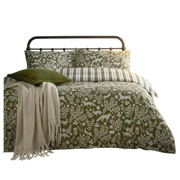 Furn Skandi Woodland Reversible Brushed Cotton Duvet Cover Set - Thyme Green - 