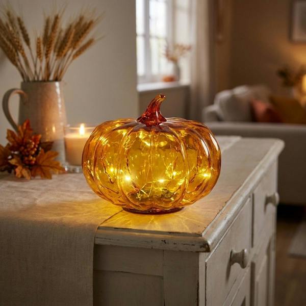 Garden Greatness Burnt Ginger Glass Pumpkin Table Light