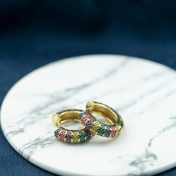 The Colourful Aura Large Enamel Huggie Multicolour Rainbow Dainty Floral Hoop Earrings