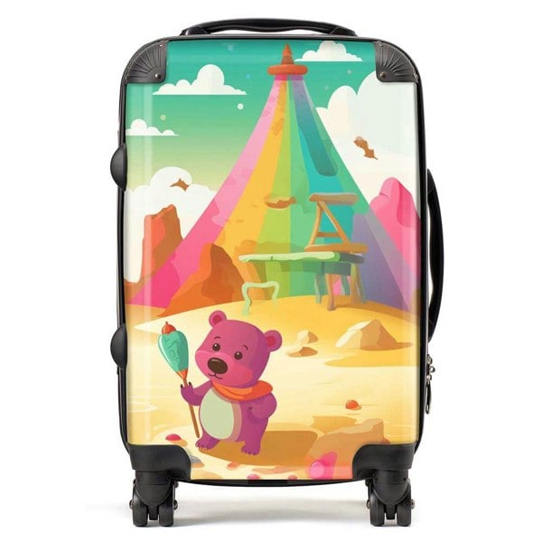 Warren Reed Purple Bear On A Beach Holiday Suitcase