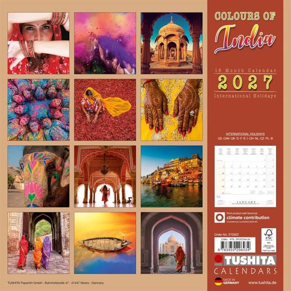 Asia Colours of India Calendar 2027, Wall Calendars, Month To View, Travel, Gift