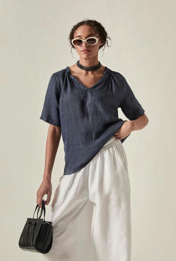 James Lakeland Navy Pure Linen Blouse