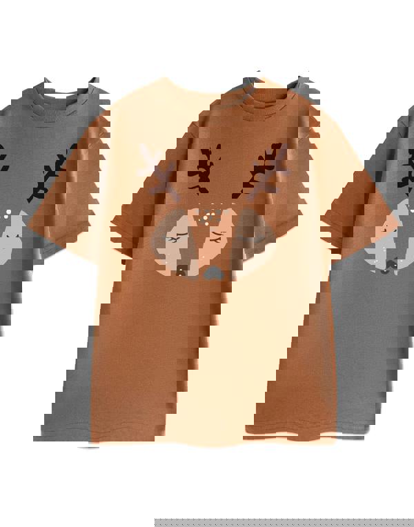 Show Me The Merch Unisex Brown Cute Reindeer Short Sleeved T-Shirt