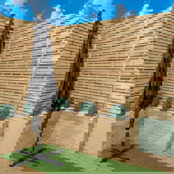 Samuel Alexander 3m Solar Powered Cantilever Lit Banana Garden Parasol with Crank Handle & White LED Lights in Black