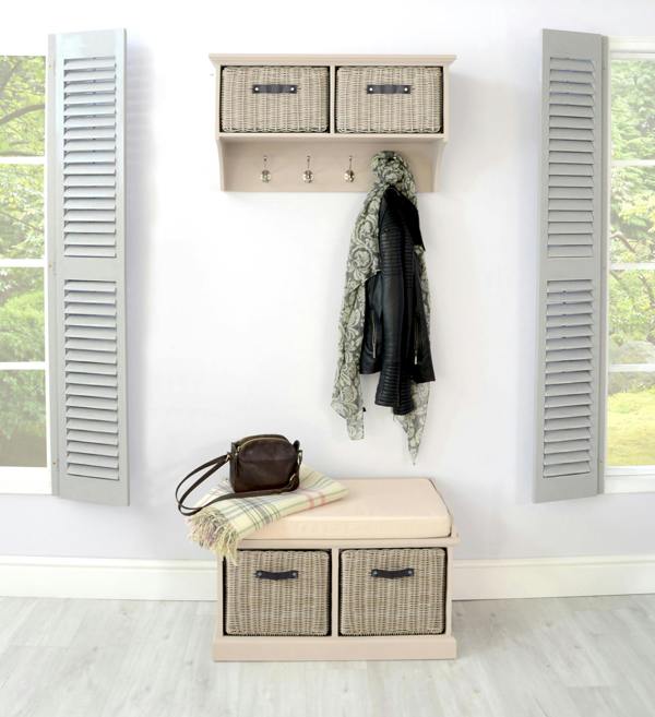 Statement Furniture Tetbury Hanging Shelf and Bench Set with Storage - Small - Truffle, Beige
