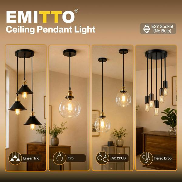 Emitto Pendant Light Modern Hanging Lamp Vintage Industrial E27 Ceiling Light