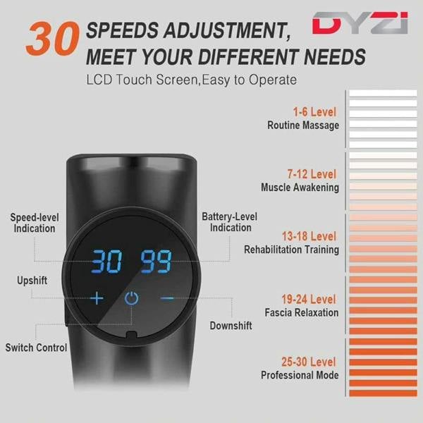 Dyzi Handheld Massage Gun, Percussion Deep Tissue Muscle Body Massager 6 Heads by Dyzi