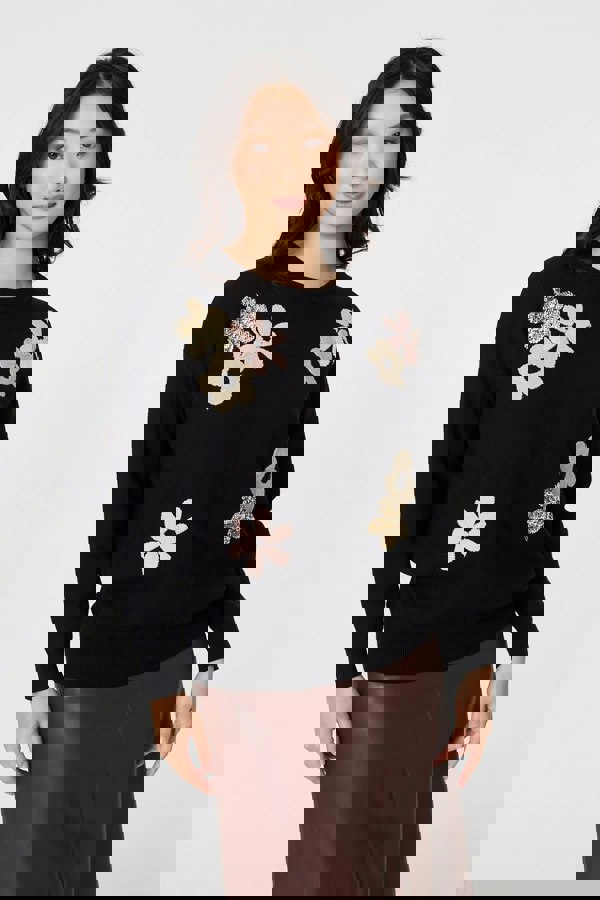 Black | Sequin Floral Embellished Relaxed Jumper
