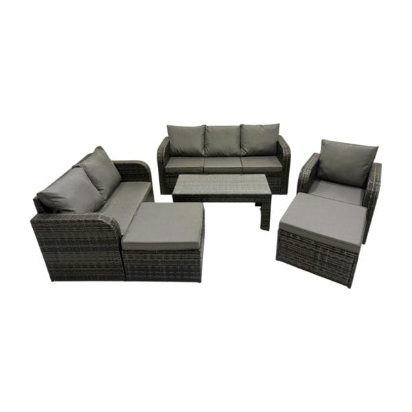 Fimous Rattan Garden Outdoor Furniture Set 3 Seater Sofa Love Sofa Coffee Table with 2 Big Footstools Dark Grey Mixed