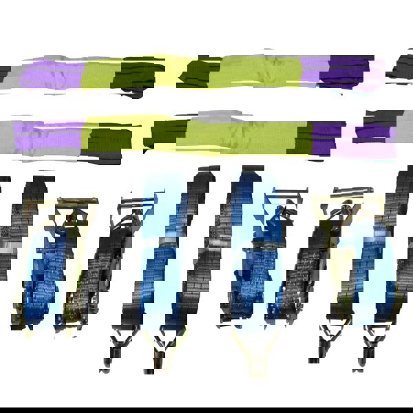 Car Trailer Transporter Recovery Straps (35MM 6M Set of 2 Truck Heavy Duty Alloy Wheel Blue)