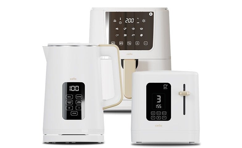Cello Kitchen Bundle - Digital Kettle, 2 Slice Toaster and Airfryer - White