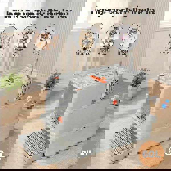 Skylos Stainless Steel Cats Litter Box Hooded High Enclosed Large Kitty Toilet