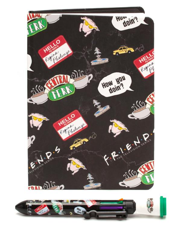 Friends Womens Black Logo & Icons Print Composition Notebook and Pen (One Size)