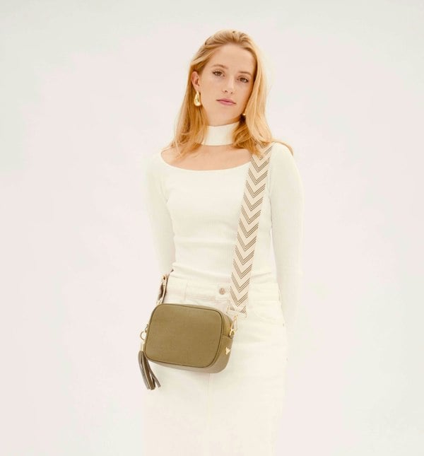 Apatchy London The Tassel Olive Green Leather Crossbody Bag with Olive Green Arrow Strap