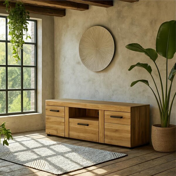 Wyld Haus Cortina 2 Door 1 Drawer Tall TV Cabinet in Grandson Oak