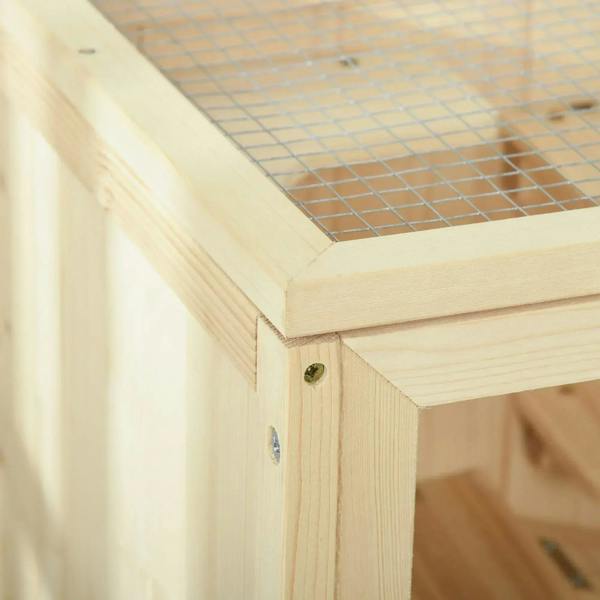 Natural fir wooden small animal cage corner with wire mesh top frame and screws