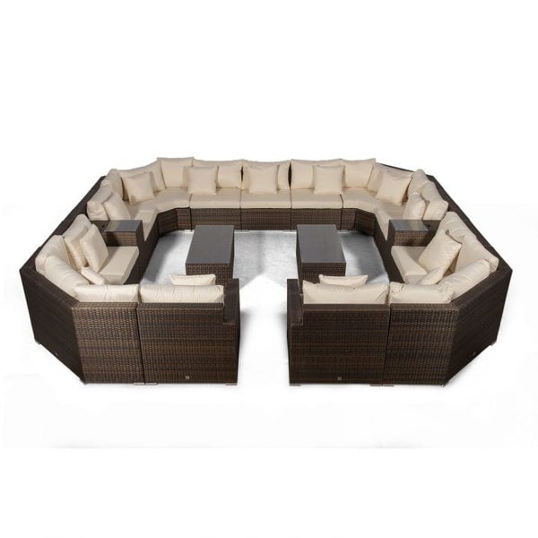 Giardino Santorini Modular 13 Seat Rattan Conversation Set With 2 Drinks Cooler Armrests & 2 Coffee Tables