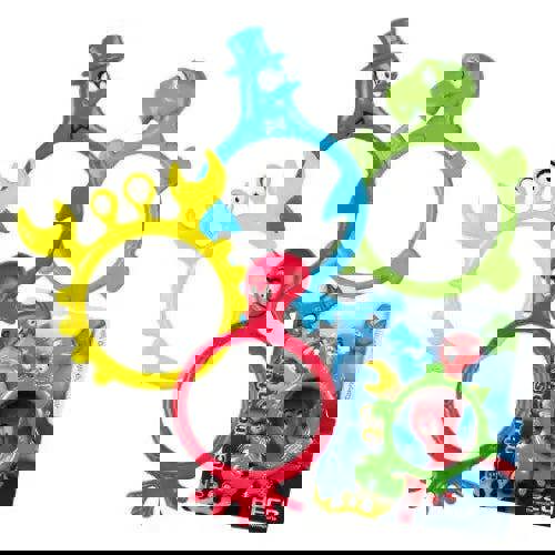 Red Beco Monster dive rings teething toy with face and hands for baby water confidence