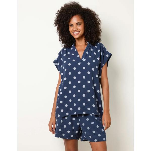 Blue Vanilla Cheesecloth Polka Dot Short Set