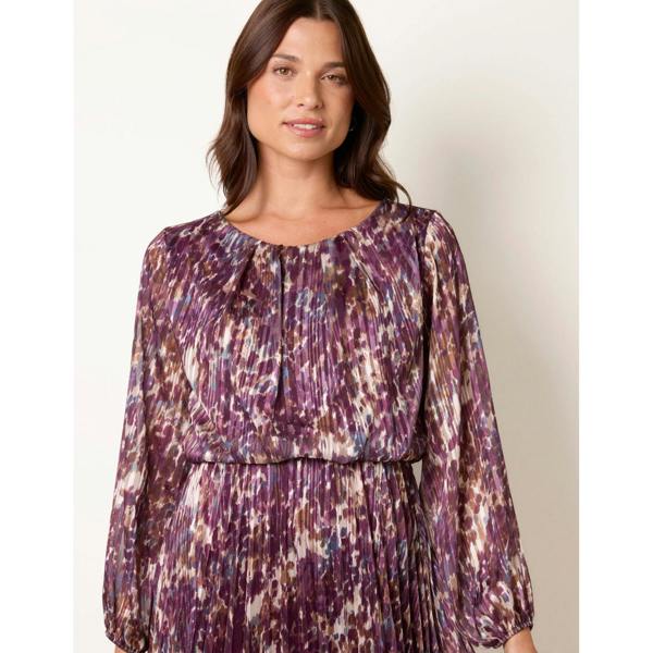 Blue Vanilla Metallic Leopard Print Pleated Scoop Pleated Dress