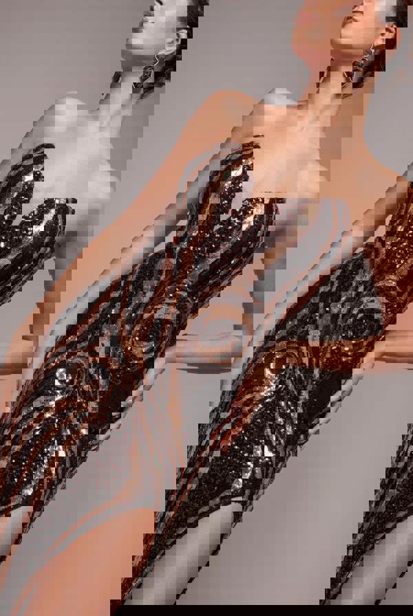 Strapless Multi Sequin Maxi Dress - Bronze DR4566