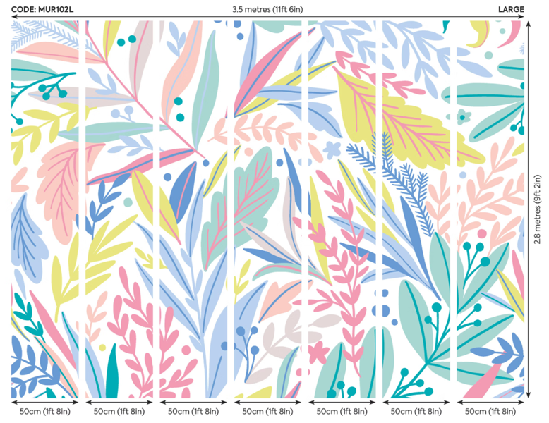 Origin Murals Patterned Leaves Wall Mural Pastel