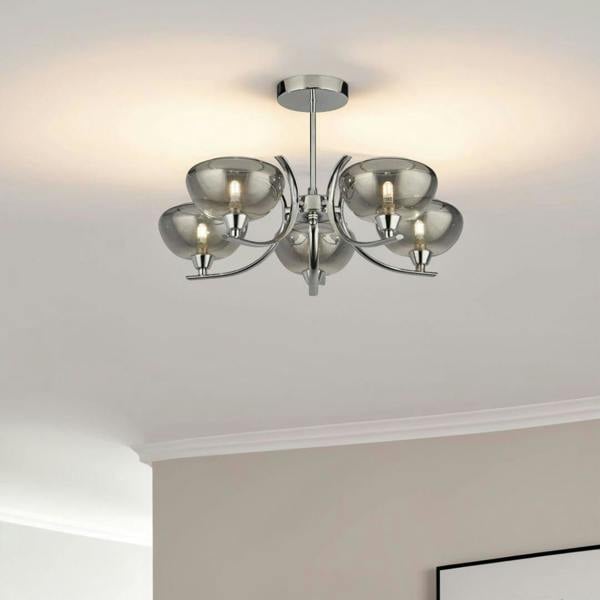 Pagazzi Lighting Hansel Semi  Flush 5 Light Smoked Glass Ceiling Light
