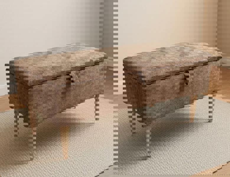 ISTOOLS Premium marble Brown Storage Ottoman Bench – Multi-Purpose Coffee Table & Extra Seating | ISTOOLS