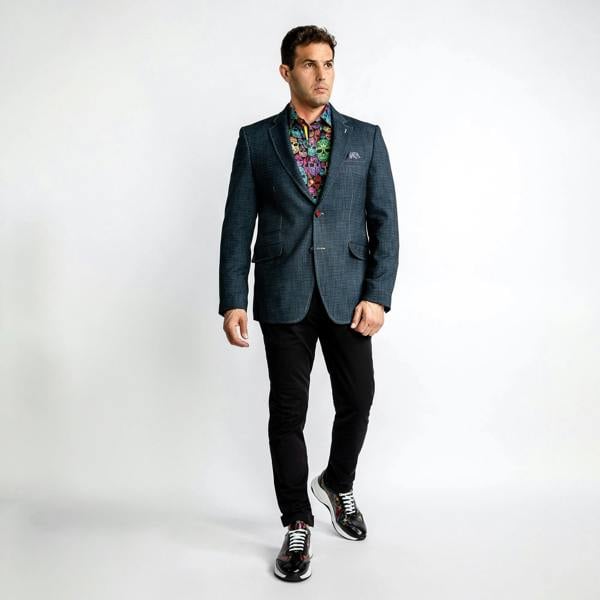 WASHED DENIM EFFECT SPORTS BLAZER - Premium Men's Patterned Shirt by Claudio Lugli | Bold Design, Tailored Fit, Best Printed Shirts