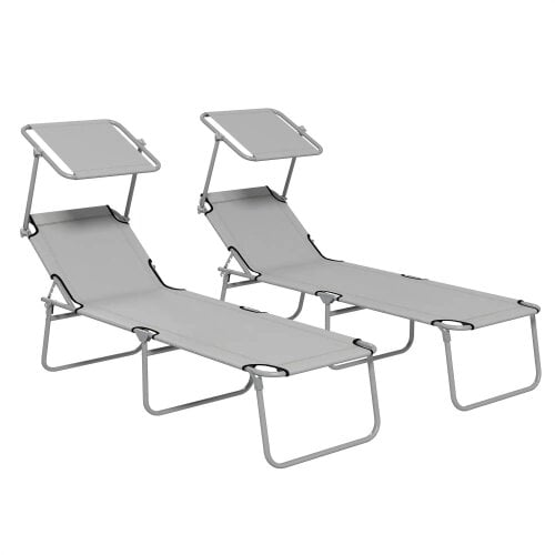 Bobobiy Outdoor Foldable Sun Lounger Set of 2, Light Grey