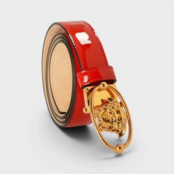 Versace Belt Patent Leather Medusa Gold Red