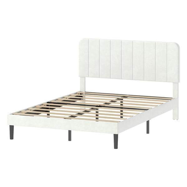 Levede Double Bed Frame Upholstered Platform Bedframe Adjustable Headboard White