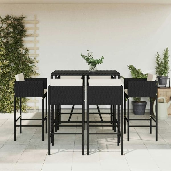 Berkfield 7 Piece Garden Bar Set with Cushions Black Poly Rattan