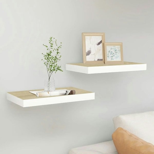 Berkfield Floating Wall Shelves 2 pcs Oak and White 40x23x3.8 cm MDF