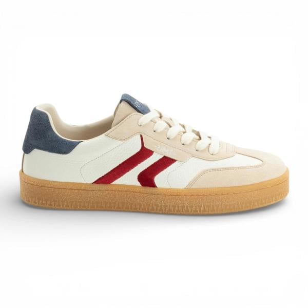 Tamaris Men's Off White Leather Red Stripe Sneakers