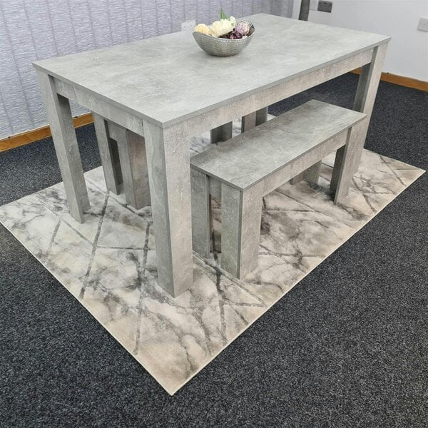 Kosy Koala Stone Grey Effect Wood Dining Table Set with 2 Grey Benches ? Stylish Dining Room Furniture