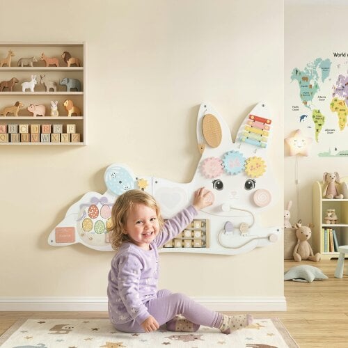 AIYAPLAY Busy Board Panels, Wall Mounted, Easter Bunny, White
